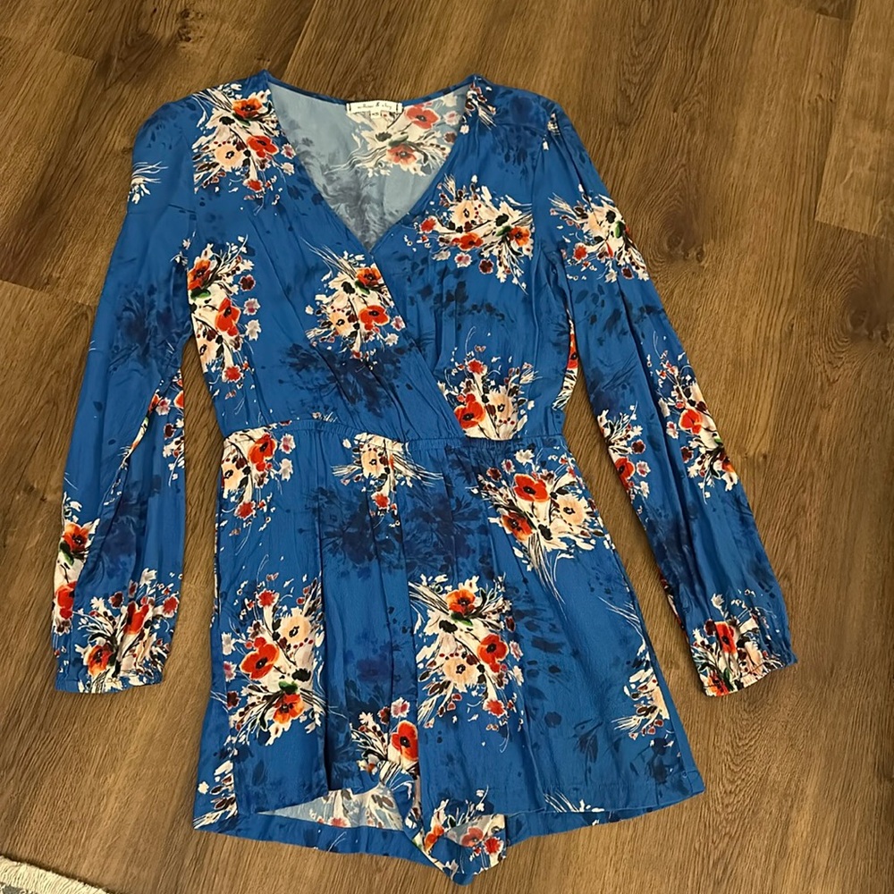 Willow and clay blue floral long sleeve romper